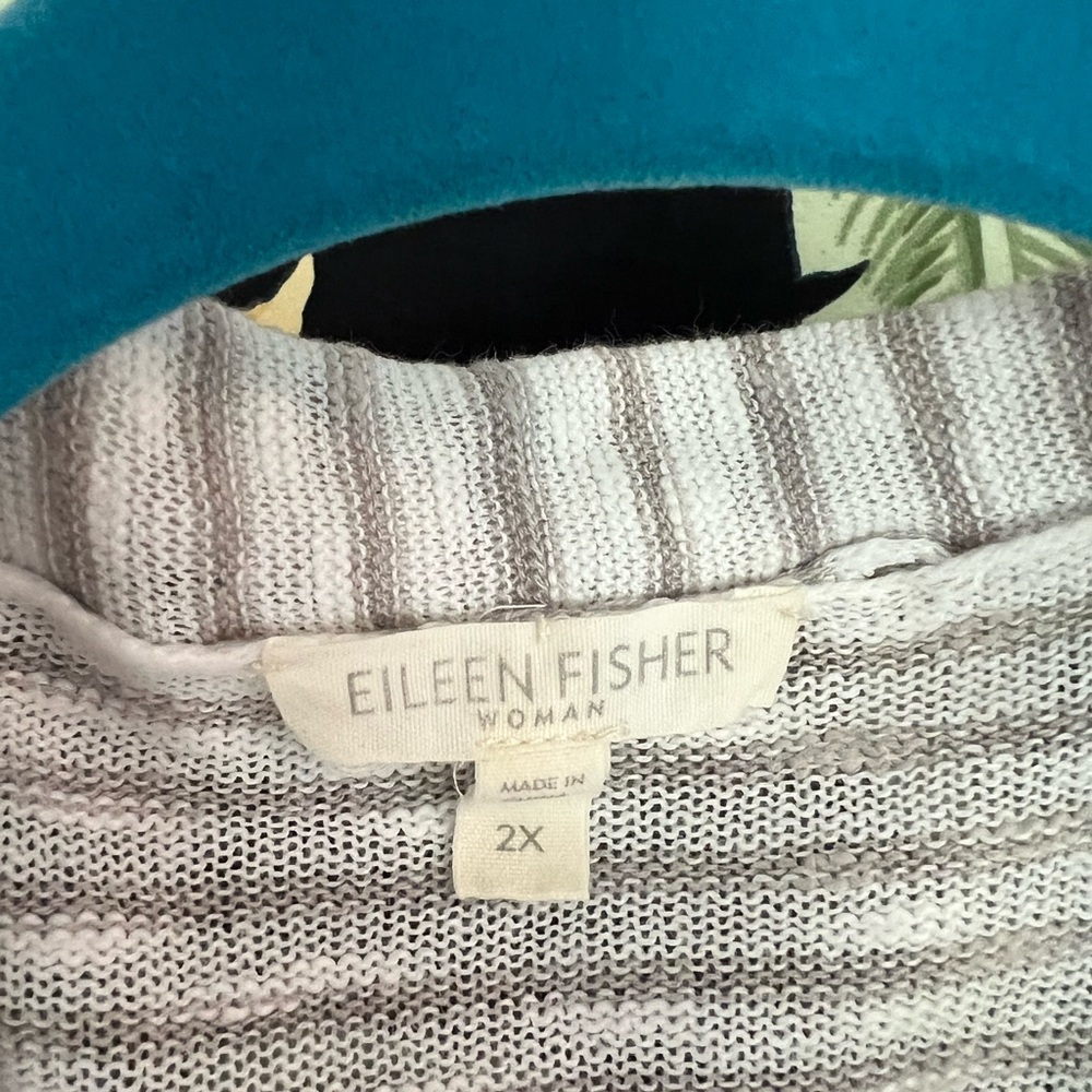 Eileen Fisher Light Gray and White Striped Open-Front Cardigan - Picture 5 of 5